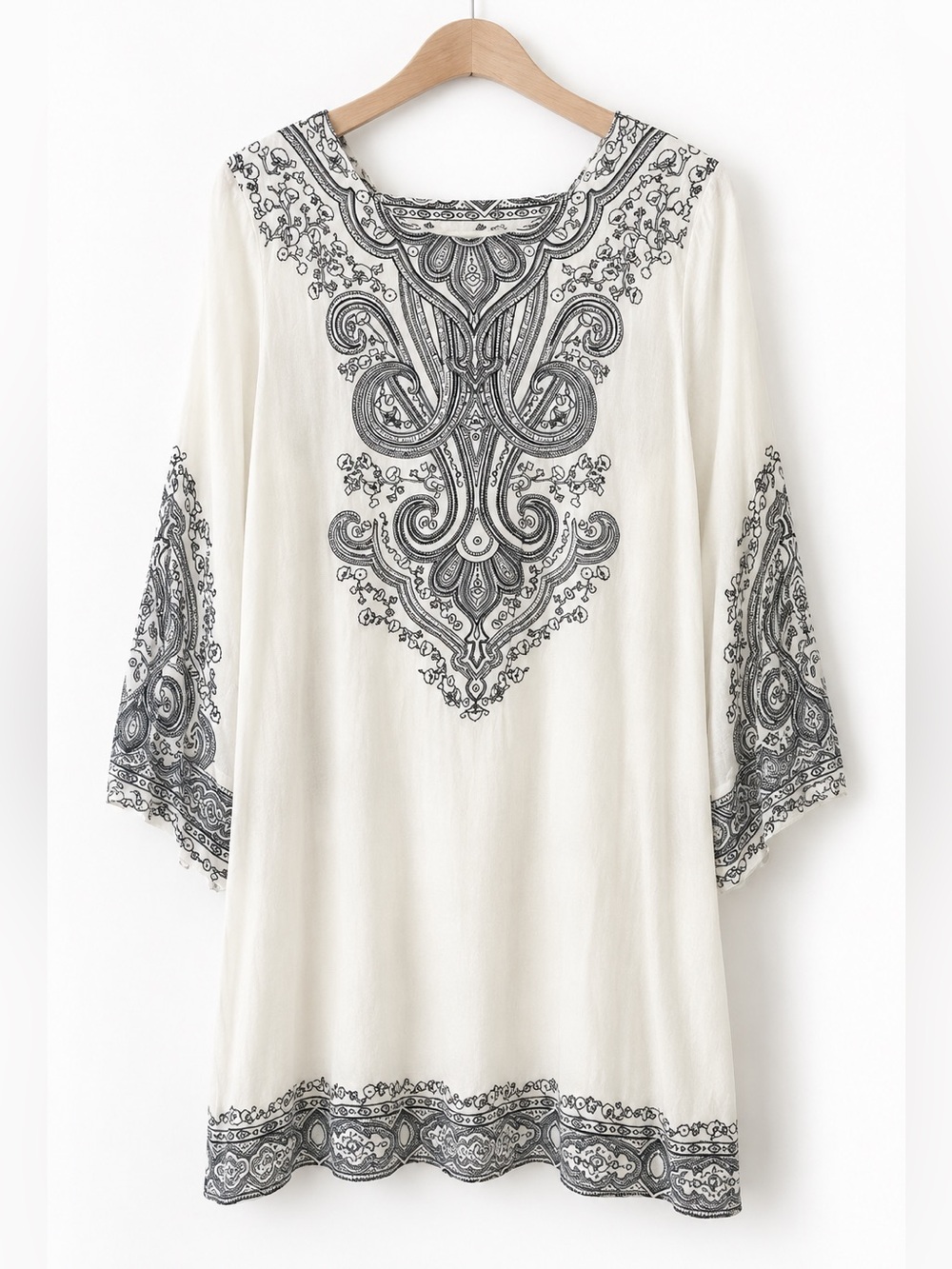 New Boho Tunic Dress | Paisley Print Bell Sleeve Shift Dress